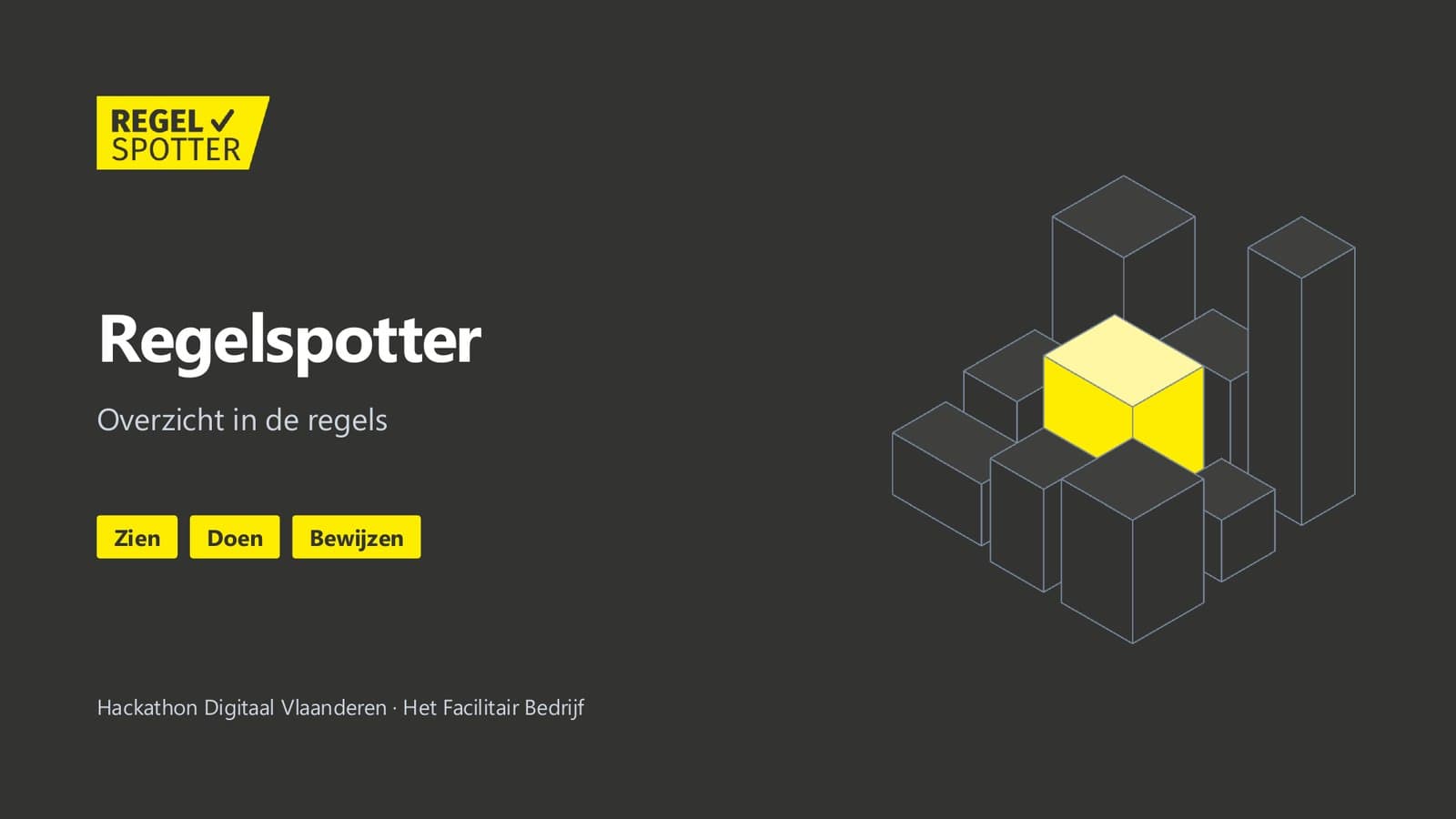 Regelspotter title slide: overview in the rules, with the three steps see, do and prove